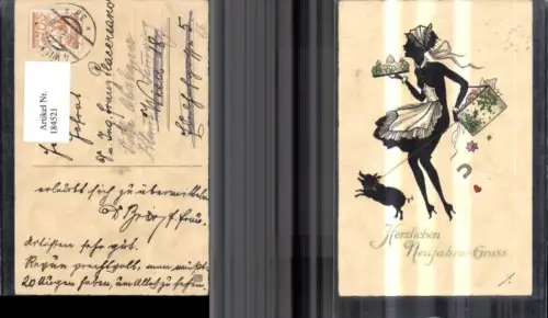 184521,Neujahr Frau Dienerin Kleeblätter Klee Schwein Mistelzweige