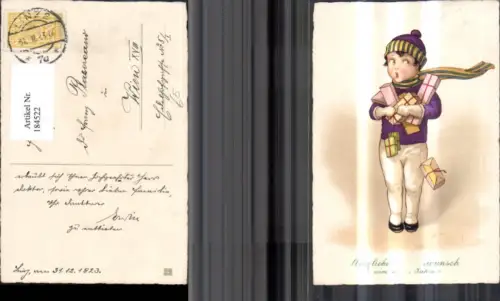 184522,Neujahr Kind m. Haube u. Schal Geschenke