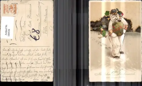 184526,Neujahr Schneemann Vogel Pfeife Goldsack Kleeblatt Skifahrer