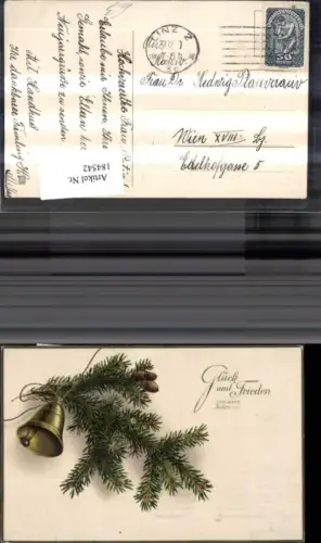 184542,Neujahr Tannenzweig Tannenzapfen Glocke