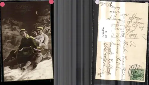 190110,Foto Ak Viel Glück i. Neuen Jahr Kinder Schlitten