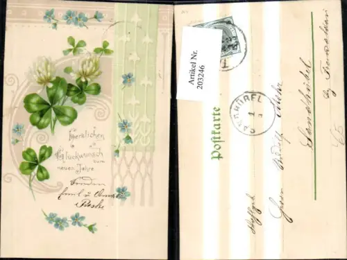 203246,Neujahr Litho Klee Kleeblatt Blumen