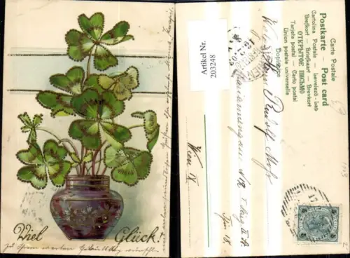 203248,Neujahr Präge Ak Vase m. Klee Kleeblatt Goldverzierung