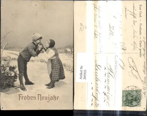 205935,Neujahr Kinder m. Brot Schlitten Geschenke Winterlandschaft