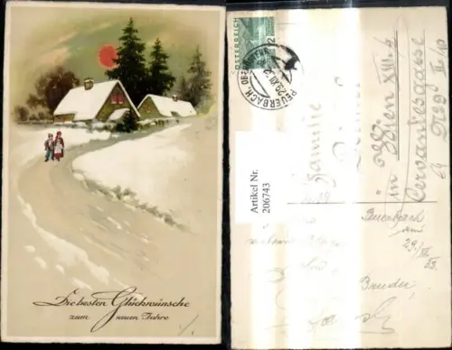 206743,Neujahr Winterdorf Leute a. Strasse Winterlandschaft Mond