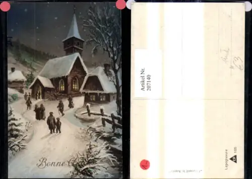 207140,Künstler Ak Neujahr Leute a. Weg Kirche Winterlandschaft b. Nacht Sterne