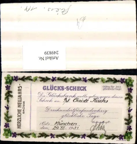 249839,Neujahr Glücks-Scheck für 365 glückliche Tage