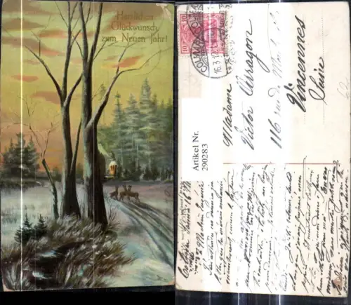 290283,Künstler Ak Neujahr Rehe Wild Winterlandschaft