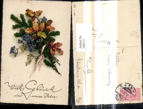 290315,Neujahr Tannenzweige Blüten Beeren Goldschrift pub EAS M 367