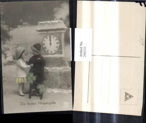 290333,Neujahr Kinder Schornsteinfeger Rauchfangkehrer Klee Kleeblätter Uhr