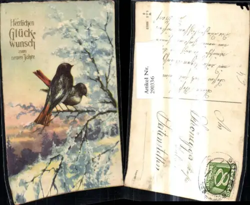 290336,Künstler Ak Neujahr Vogel Vögel a. Zweig Ast Schnee Goldschrift