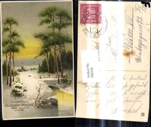 290338,Künstler Ak Neujahr Kirche Fluss Winterlandschaft