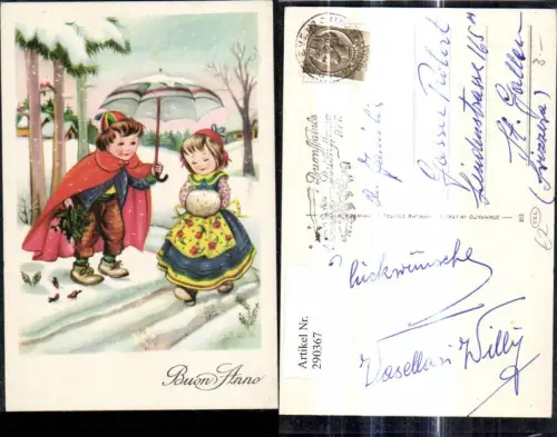 290367,Künstler Ak Neujahr Kinder Schirm Muff Winterwald Buon Anno