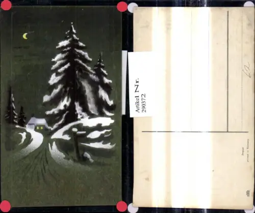 290372,Künstler Ak Neujahr Haus Straße Winterlandschaft b. Mond Nacht Goldschrift
