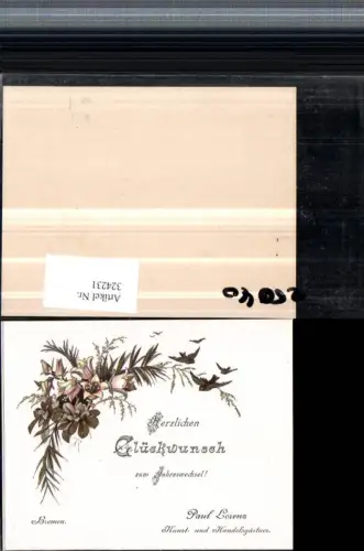 324231,Künstlerkarte Neujahr Blüten Blumen Vögel pub Paul Lorenz Bremen