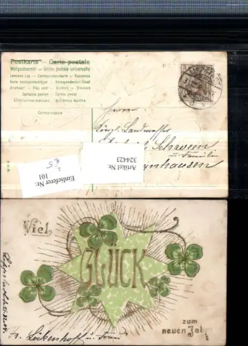 324423,Präge Künstler Litho Goldverzierung Neujahr Stern Kleeblätter Klee