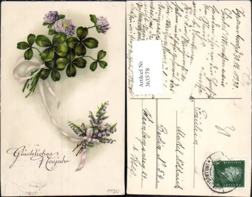 363578,Künstler Ak Neujahr Klee Kleeblätter Kleeblüten Schleife pub HWB 1716