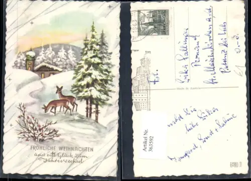 363592,Künstler Ak Neujahr Rehe Wild Kirche Winterlandschaft Goldschrift