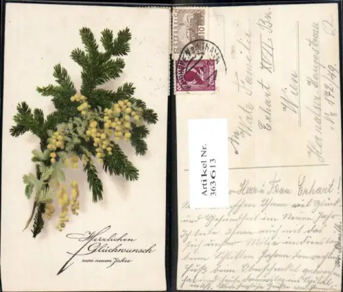 363613,Künstler Ak Neujahr Tannenzweig Goldbälllchen