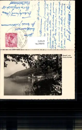 671672,Foto Ak Ossiach a. Ossiachersee Ansicht mit Kirche v. anderen Ufer