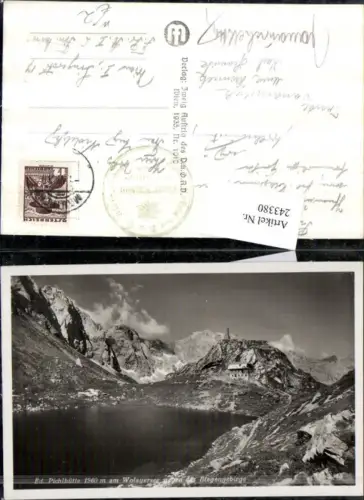 243380,Eduard Pichlhütte am Wolayersee geg. d. Biegengebirge Bergkulisse b. Mauthen
