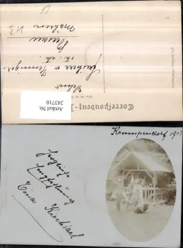 243710,Fotokarte 1905 Krumpendorf am Wörthersee Soldaten Uniform Frau m. Hut Liegestuhl Schirm Holzhütte