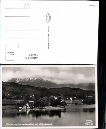 276682,Wörthersee Inselrestauration m. Mittagskogel b. Pörtschach Bergkulisse