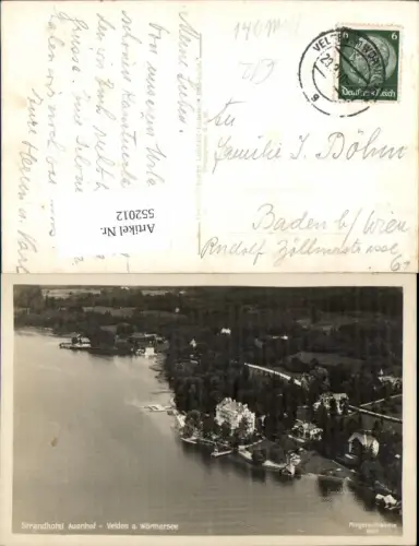 552012,tolle AK Fliegeraufnahme 1937 Velden am Wörthersee Strandhotel Auenhof