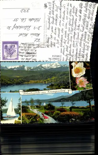 585151,Mehrbild Ak Krumpendorf am Wörthersee Segelboot Boot Park Ansicht