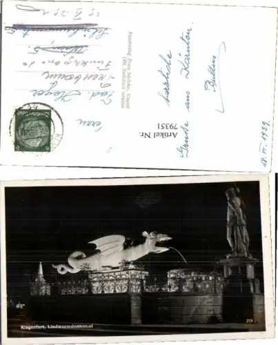 79351,Klagenfurt Lindwurmbrunnen b. Nacht pub Schilcher 219