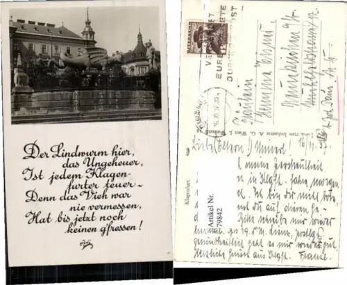 79842,Klagenfurt Lindwurm Denkmal Spruch 1937