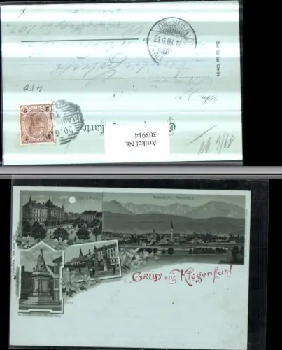 303914,Mond Litho Klagenfurt Totale Neuer Platz Lindwurm Maria Theresia-Denkmal Mehrbildkarte