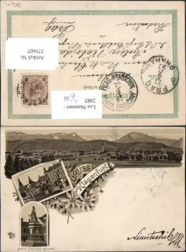 375607,Litho Gruß aus Klagenfurt Totale Lindwurm-Denkmal Maria-Theresia-Monument Mehrbildkarte