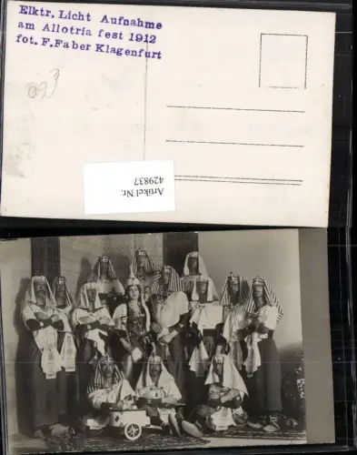 429837,Foto AK Klagenfurt Allotria Fest 1912 Kostüme pub Elektrische Lichtaufnahme F. Faber