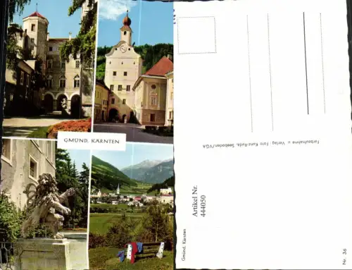 444050,Gmünd in Kärnten Totale Tor Turm Statue Mehrbildkarte