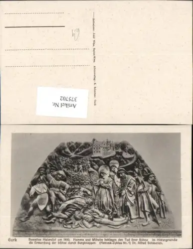 375702,Gurk Holzrelief Hemma u. Wilhelm beklagen den Tod ihrer Söhne
