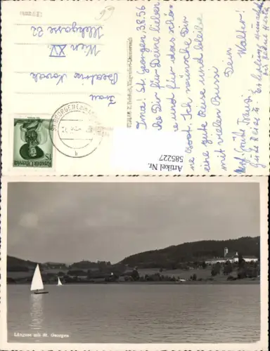 585227,Foto Ak Längsee m. St Georgen Stift St Georgen am Längsee Segelboot Segeln