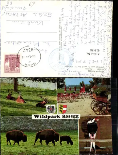 415458,Wildpark Rosegg Büffel Hirsche Vogel Mehrbildkarte