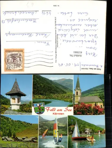 415841,Feld am See Totale Kirche Bildstock Segelboote Mehrbildkarte