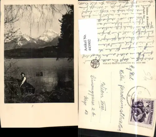 443902,Faaker See b. Faak am See Partie Boot Bergkulisse