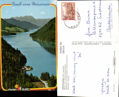 585114,Weißensee Stockenboi Blick v. Ostufer geg. Westen Jausenstation Dolomitenblick