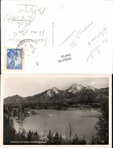594710,Foto Ak Faakersee m. Insel u. Mittagskogel Latschach am Faaker See Finkenstein am Faaker See