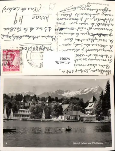 629014,Foto Ak Velden am Wörthersee Ansicht Schloss Schlosshotel Ruderboot Boot