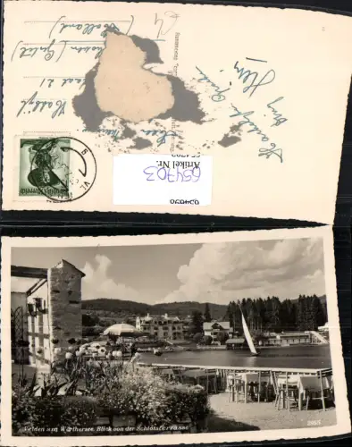 654703,Foto Ak Velden a. Wörthersee Blick v. d. Schlossterrasse Segelboot