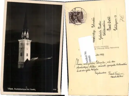 59949,Villach Stadtpfarrturm b. Nacht Schilcher 1769