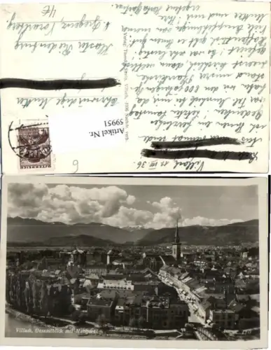 59951,Villach Totale m. Strasse Kirche 1936