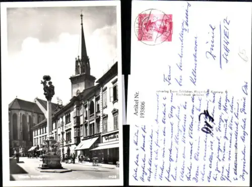 193806,Villach Hauptplatz Dreifaltigkeitssäule Kirchenturm Hotel Post pub Franz Schilcher 4128