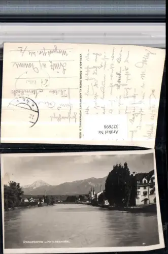 327698,Villach Teilansicht Draupartie Fluss m. Mittagskogel Bergkulisse