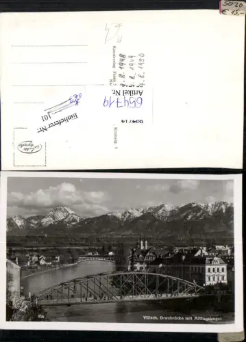 654719,Foto Ak Villach Draubrücke mit Mittagskogel Brücke
