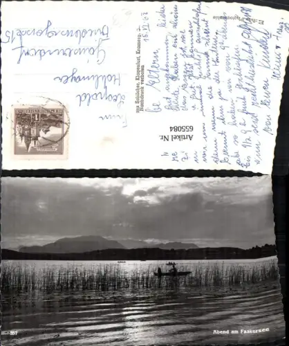 655084,Foto Ak Abend a. Faakersee Ruderboot Boot b. Villach